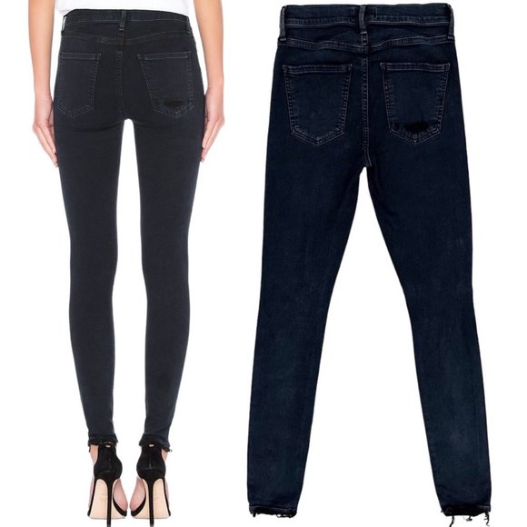 Agolde Sophie Hi Rise Skinny Jeans in Ruthless Dark Washed Black Blue Denim - Picture 2 of 14